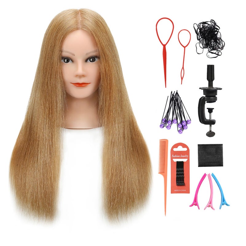 Armmu 100% Human Hair Mannequin Head with Stand, Hairdressers' Practice Training Head and Cosmotology Doll Head for Hairstyling and Braid (18 inches)- #27 - Image 1